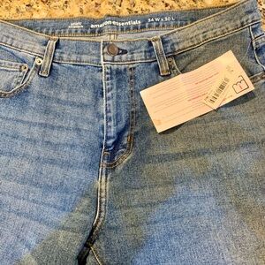 Amazon Essentials Athletic Fit Denim Jeans Men Size 34 x 30 Blue Jeans Pants NEW
